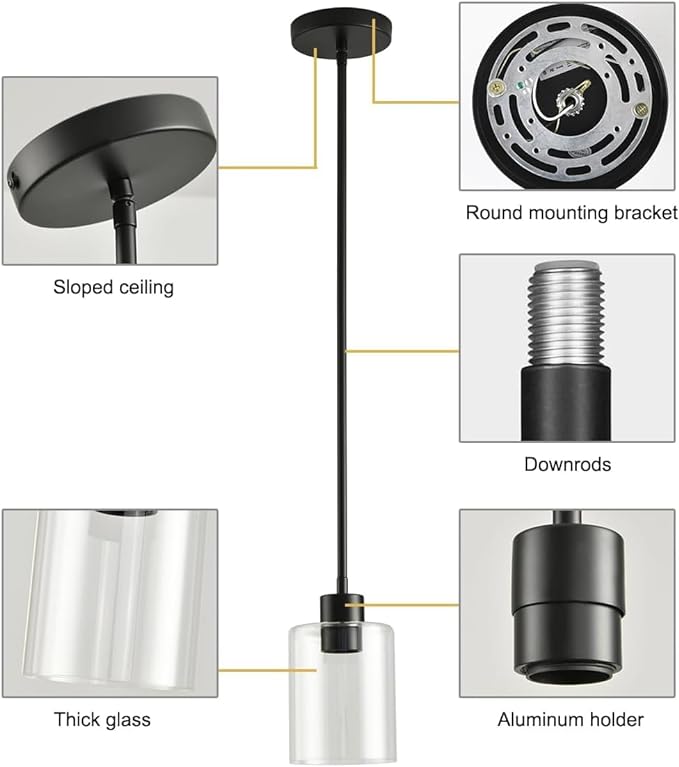 Black Pendant Lights Kitchen Island,Modern Farmhouse Glass Pendant Light,Light Fixture Kitchen Pendant Mini Hanging Light Fixture for Sink (1 Pack Black stem Rod)-Ruum Studio Home