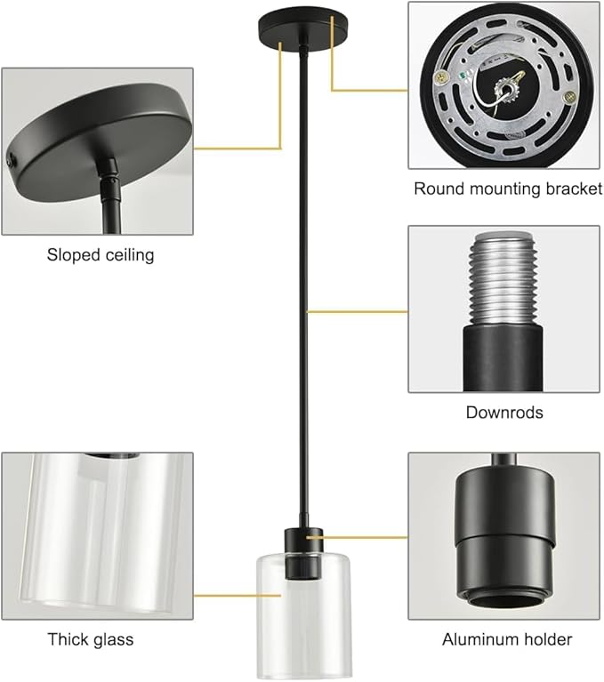 Black Pendant Lights Kitchen Island - Clear Glass Pendant Light Fixture Multiple Stems Rods 3 Units 12 Inch 3 Units 4 Inch (Black 3 Pack Stem Rod)-Ruum Studio Home
