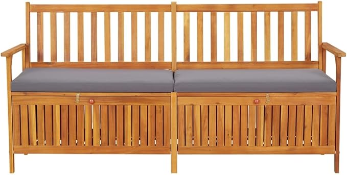 vidaXL Acacia Wood Outdoor Storage Bench Deck Box with Cushion - Solid Wood Patio Furniture, Brown/Dark Gray, 66.9"x24.8"x33.1"-Ruum Studio Home