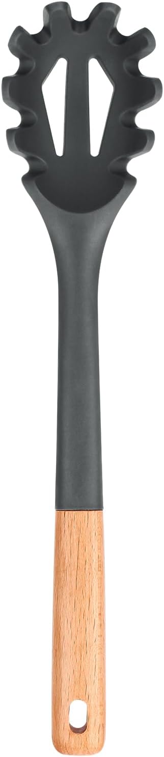 Silicone Pasta Fork, Kitchen Heat Resistant Noodle Spoon Server, BPA Free Spaghetti Strainer,12.8 inch (Grey)-Ruum Studio Home