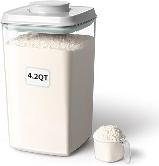 Ankou Airtight Pop Food Storage Container with Lid & 130ml Scoop, 4L/4.2qt BPA-Free Cereal, Rice, Flour, Pasta & Snack Container, Stackable & Durable,Kitchen Pantry Organizer-Ruum Studio Home