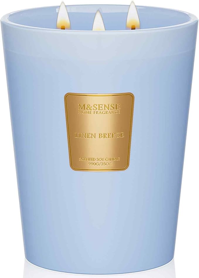 M&SENSE Large Soy Candle Linen Breeze Scented 35oz 150H Burn Time Long Lasting, 3-Wick Natural Aromatherapy Candle, No Toxic Candle Home Fragrance Housewarming Gifts-Ruum Studio Home