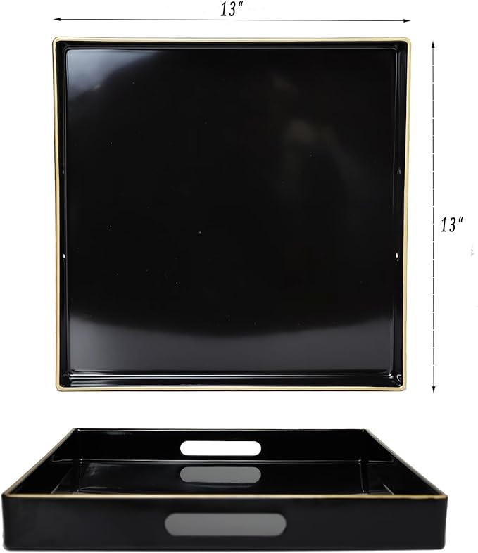Spsyrine Black Decorative Tray for Living Room, Square Modern Plastic Coffee Serving Table Tray for Ottoman Bathroom Kitchen, 13"*13"-Ruum Studio Home