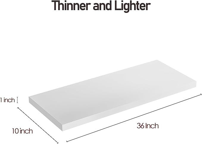 Wall Shelf Set of 2, White Floating Shelves 36 in W x 10 in D x 1 in H, Wooden Floating Wall Shelf with Invisible Brackets for Living Room/Bedroom/Bathroom/Kitchen Storage and Decor-Ruum Studio Home