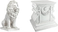 Design Toscano Lion of Florence Sentinel Statue (13 Inches Wide, 21 Inches Deep, 28 Inches High) and Classic Statuary Garden Plinth Base Riser, Large (15 Inches Wide,14 Inches Deep,15 Inches High)-Ruum Studio Home