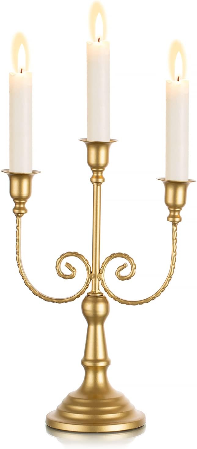 Sziqiqi Gold Taper Candle Holder for Centerpiece - 3-Candle Candlesticks Holder for Wedding Table Centerpieces Metal Candle Stick Holders Fireplace Mantle Decor-Ruum Studio Home