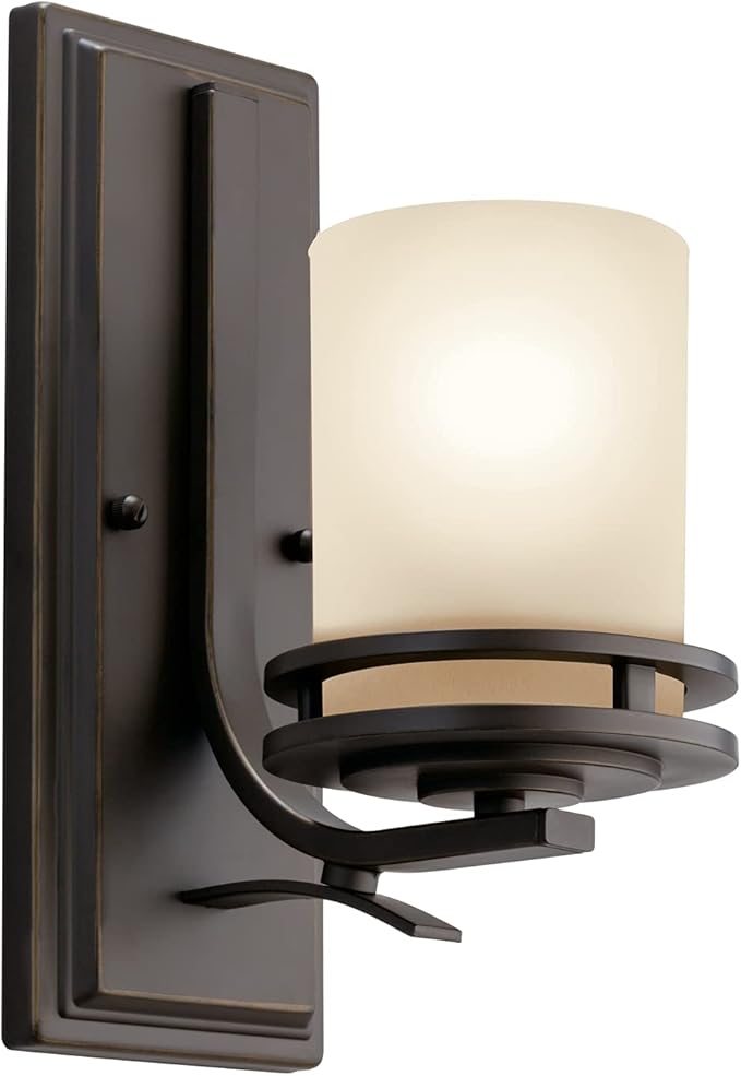 Kichler Hendrik 12” Wall Light Fixture in Olde Bronze with Umber Etched Glass, 1-Light Wall Lamp for Bedroom or Living Room, 5076OZ-Ruum Studio Home