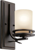 Kichler Hendrik 12” Wall Light Fixture in Olde Bronze with Umber Etched Glass, 1-Light Wall Lamp for Bedroom or Living Room, 5076OZ-Ruum Studio Home