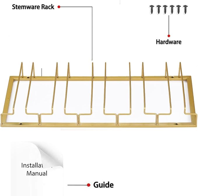 Wine Glass Rack - Under Cabinet Stemware Wine Glass Holder Glasses Storage Hanger 2 Pack Metal Organizer for Bar Kitchen 5 Rows Gold-Ruum Studio Home