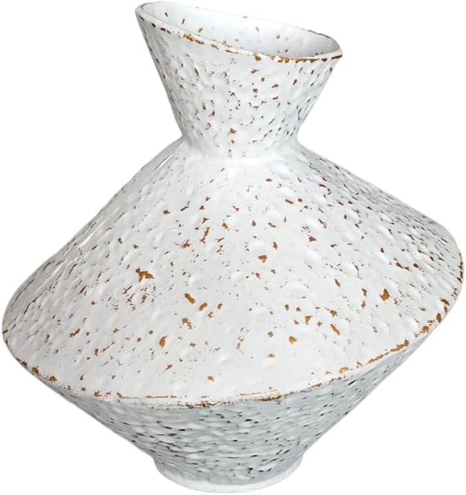 Cast Iron Decorative Vase, Dried Flower Rustic Vases, Wabi Sabi Vase for Modern Home Decor, Living Room, Shelf Decor, Enterway, Wedding, Office, Table, Bedroom, Kitchen, 8.86" H (White)-Ruum Studio Home