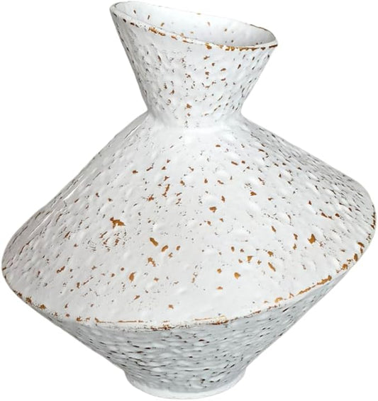 Cast Iron Decorative Vase, Dried Flower Rustic Vases, Wabi Sabi Vase for Modern Home Decor, Living Room, Shelf Decor, Enterway, Wedding, Office, Table, Bedroom, Kitchen, 8.86" H (White)-Ruum Studio Home