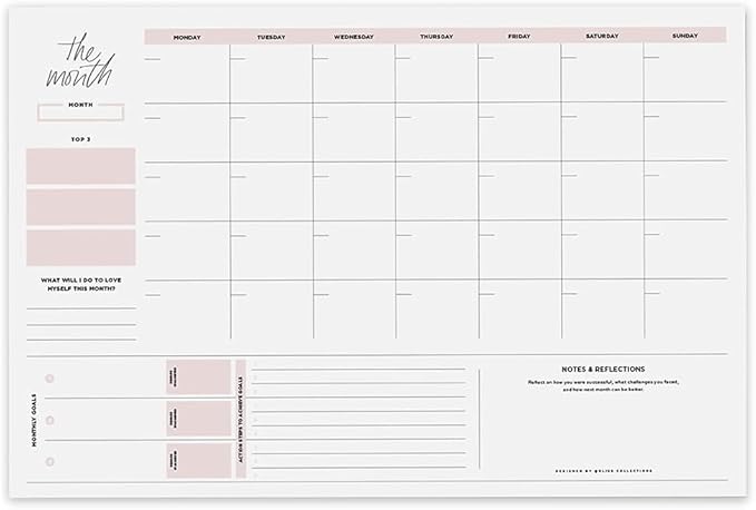 Bliss Collections Monthly Planning Pad, To Do List Notebook - Undated Tear-Off Sheets Notepad - Work Calendar, Organizer, Scheduler for Goals, Tasks - Simple (Pink), 12" x 18", 18 Sheets-Ruum Studio Home