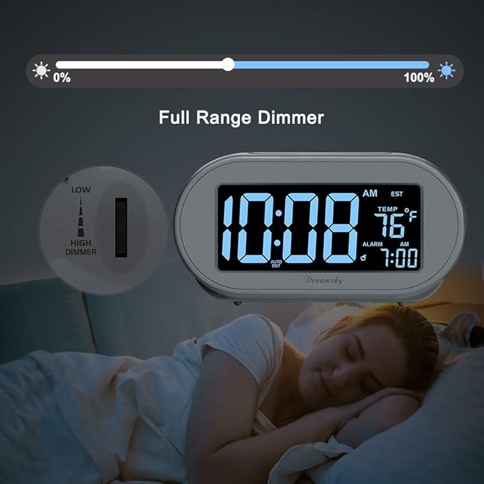 DreamSky Alarm Clocks for Bedrooms, Auto Set Digital Desk Clock for Bedside Nightstand, Electric Clock with Dimmable Brightness Dimmer, Auto DST, USB Port, Date, Temperature, Snooze-Ruum Studio Home