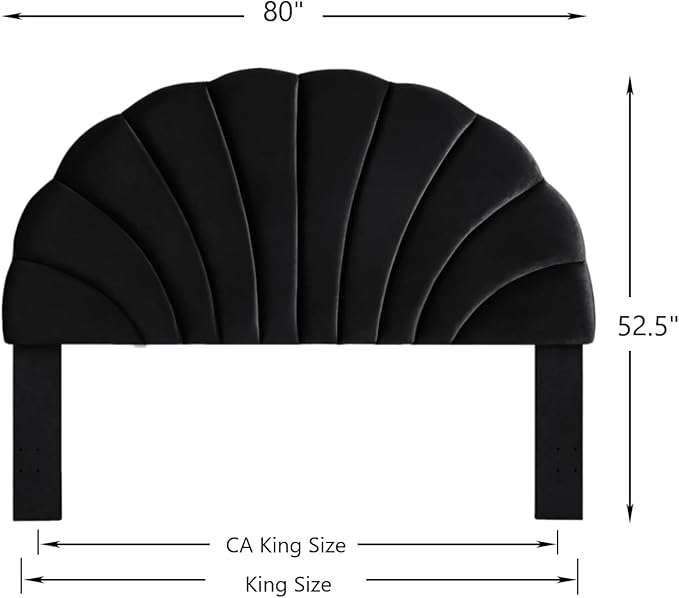 24KF Stunning Crown Design King Headboard, Upholstered Soft Velvet Petal Pattern Headboard King/CA King-Black-Ruum Studio Home