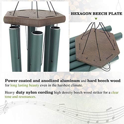 Wind Chimes Outdoor Large Deep Tone,Sympathy Wind Chime Outdoor, Memorial Wind-Chime with 6 Tuned Tubes, Elegant Chime for Garden, Patio, Balcony and Home Decor, Matte Green-Ruum Studio Home