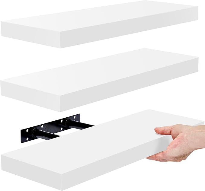 Sorbus Floating Shelves for Wall, Bathroom Shelves Wall Mounted for Kitchen, Bedroom, Bathroom Storage Over Toilet, Hanging Book Shelf for Wall Home Decor Living Room (White, 3 Pack)-Ruum Studio Home