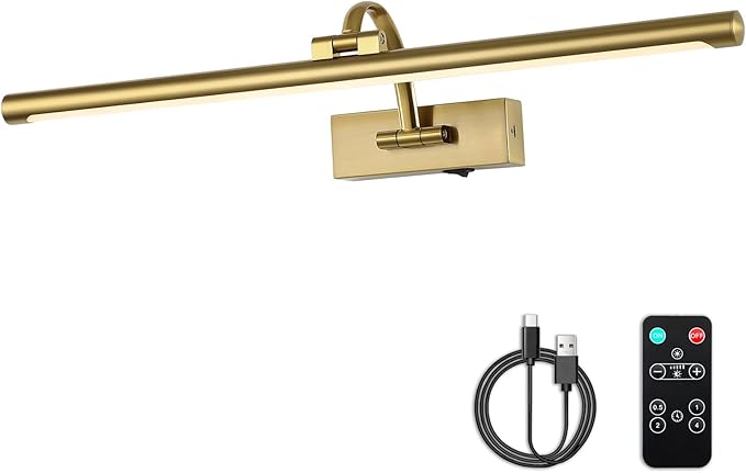 Wireless Picture Lights with Remote and Timer Rechargeable Brass Gallery Lighting Battery Operated Art Lights Over Frame Portrait 5W 24'' Inch Warm White-Ruum Studio Home
