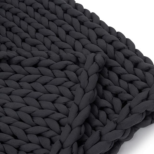 Nuzzie Chunky Knit Blanket - Breathable, Cooling, Hand Made Knit Throw Blanket for Sleep - Machine Washable, Stylish Decor Design (Charcoal, Full | 16lbs | 48"x72")-Ruum Studio Home