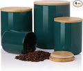 Sweejar Ceramic Canisters Set, Food Storage Jars with Airtight Seal Bamboo Lid, Stackable Containers for Kitchen Counter, Ground Coffee, Flour, Sugar, Cookie, Dog Treats, Candy, Pack of 4 (Jade)-Ruum Studio Home