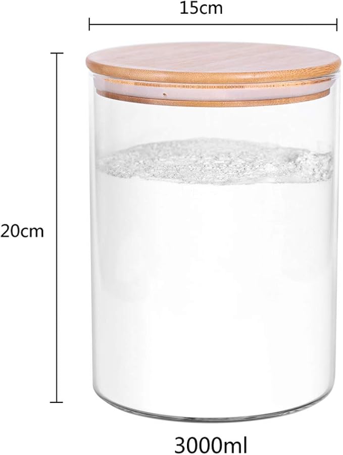 Set of 2 Large Glass Food Storage jar, 100 FL OZ (3000ml) Glass Flour Canister with Airtight Bamboo Lids for Kitchen Corner, BPA-Free Flour Container for Sugar, Ground Coffee, Rice and Dry Food-Ruum Studio Home