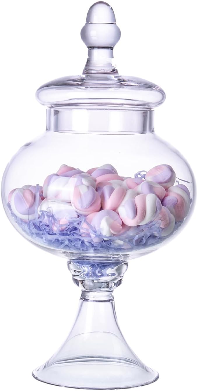 Stella Baic Hand-Blown Glass Apothecary Jar with Lid, Minimalist Style, Decorative Jar, Clear Glass Candy Jar, Height: 12.6", Diameter: 6.5-Ruum Studio Home