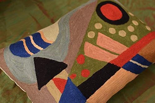 Lumbar Kandinsky Abstract Pillow Cover - Original Composition | Modern Chair Cushion | Modern Outdoor Pillowcase | Mid Century Chair Cushions | Hand Embroidered Wool Size 14x20-Ruum Studio Home