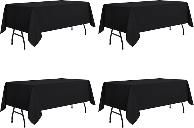 sancua 4 Pack Black Tablecloth 60 x 84 Inch, Rectangle Table Cloth for 4ft Tables - Stain and Wrinkle Resistant Washable Polyester Table Cover for Dining Wedding Banquet Party Buffet Restaurant-Ruum Studio Home