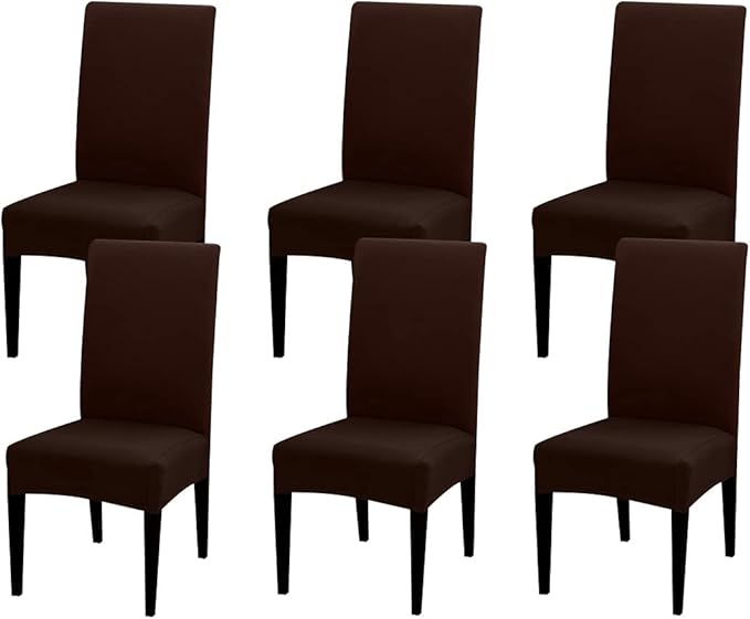JQinHome 6 Pcs Dining Chair Slipcover,High Stretch Removable Washable Chair Seat Protector Cover for Home Party Hotel Wedding Ceremony (Pack of 6, Coffee)-Ruum Studio Home