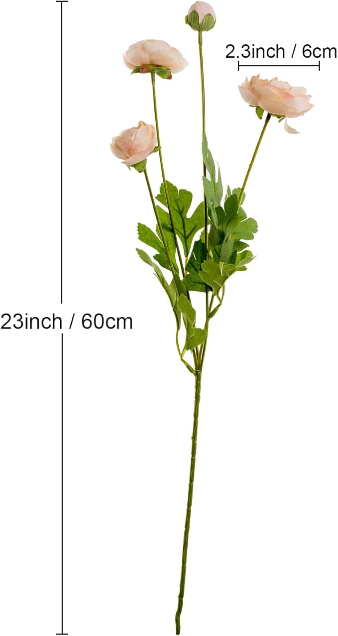 Artificial Silk Flowers Ranunculus Fake Flower 5 Pcs,Suitable for Core Decorations,Weddings,Homes,Artistic Decorations and Props (Cream Yellow)-Ruum Studio Home