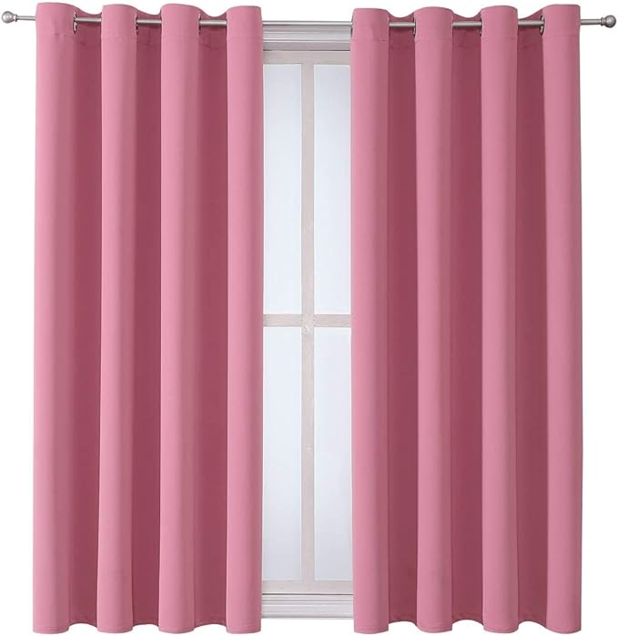 ChrisDowa Grommet Room Darkening Curtains for Bedroom and Living Room - 2 Panels Set Thermal Insulated Blackout Curtains (Pink, 52W x 45L)-Ruum Studio Home