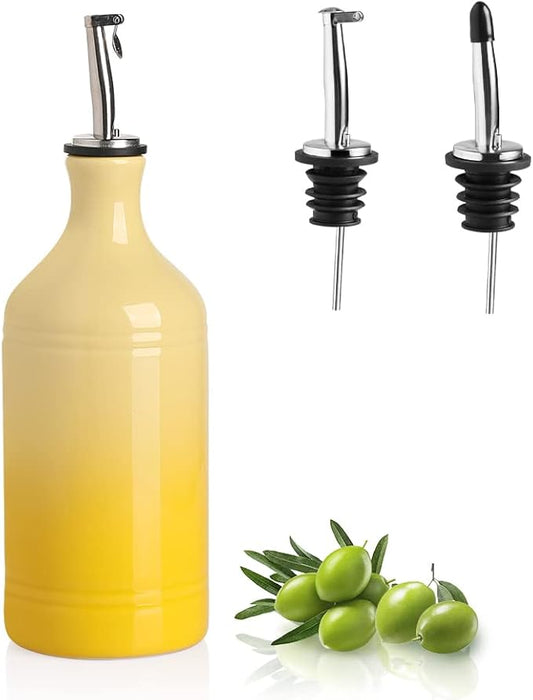 Sweejar Ceramic Olive Oil Dispenser Bottle, Opaque Oil Cruet Protects Oil to Reduce Oxidation, Suitable for Oil, Vinegar, Coffee Syrups & Other Liquids, Pack of 1, 15.5 Fl Oz (Gradient Yellow)-Ruum Studio Home