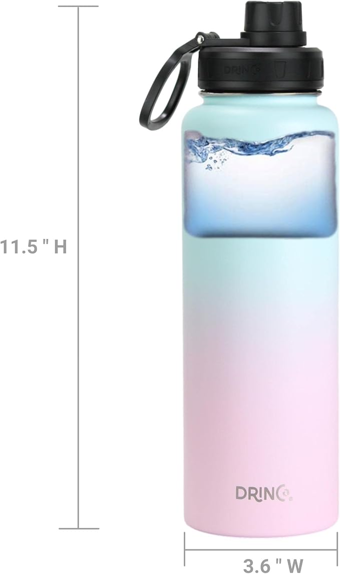 DRINCO Stainless Steel Water Bottle Spout Lid Vacuum Insulated Double Wall Water Bottle Wide Mouth (40oz 32oz 22oz 18oz 14oz) Leak Proof Keeps Cold or Hot (40 oz, 40oz Macaron)-Ruum Studio Home