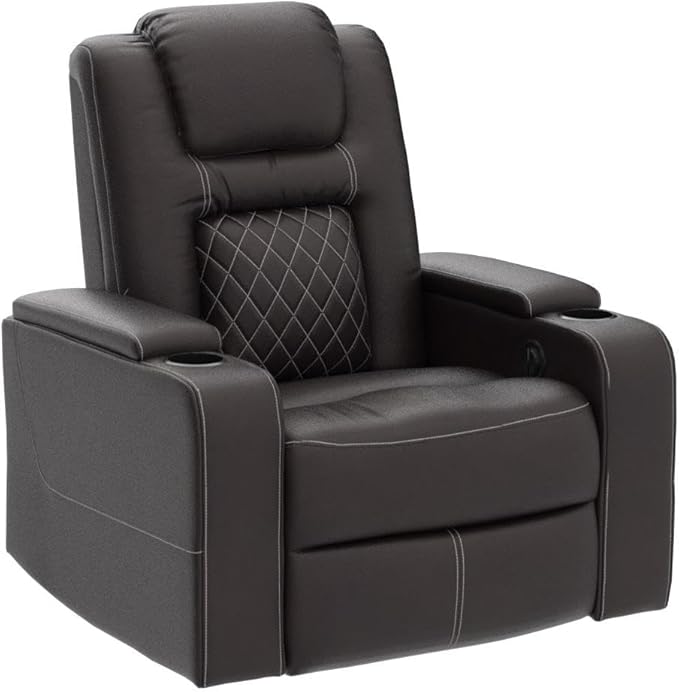 CANMOV Electric Power Recliner Chair with USB Ports and Cup Holders, Breathable Leather Home Theater Seating with Hidden Arm Storage (Brown)-Ruum Studio Home