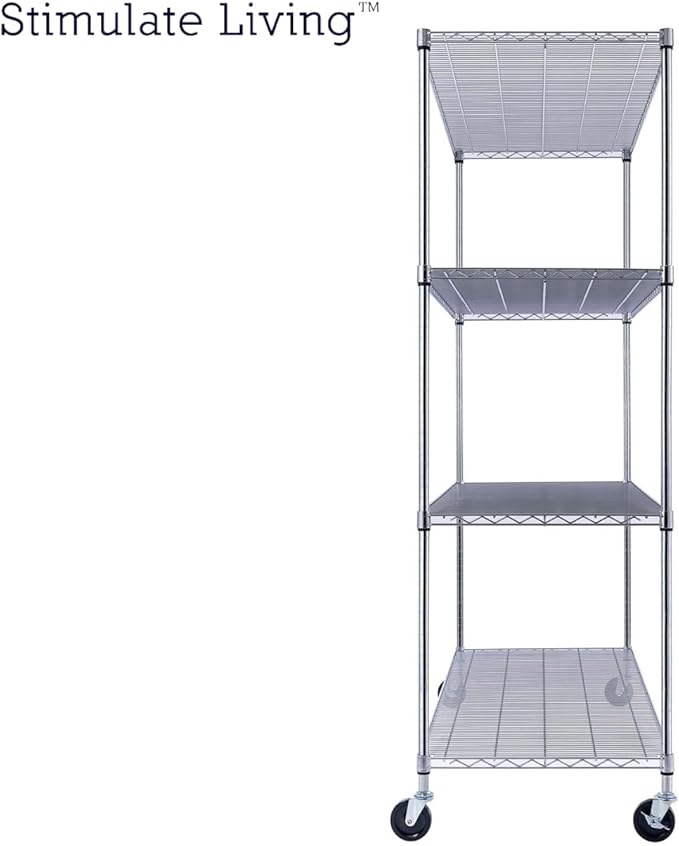 60"x24"x72" PRIME HEAVY DUTY Chrome 4-Tier Wire Shelving NSF 2400 LBS MAX Capacity Storage Rack for Commercial, School, Home, Garage, Warehouse, Industrial, and Hospital Uses (with Wheels)-Ruum Studio Home