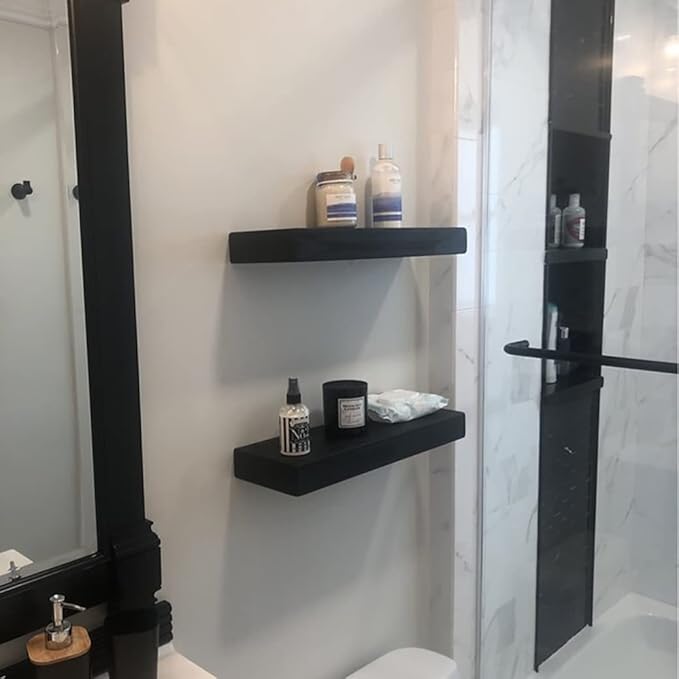 joelsantiques - 18 Inch Wooden Floating Shelves for Wall - 18x6x2 in - Made of Natural Wood - Short Heavy Duty Rustic Wall Shelves for Bedroom - Perfect for Bathroom, Kitchen - Black-Ruum Studio Home