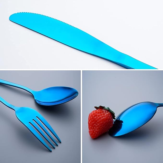 Travel Utensils Set with Case Reusable Portable Cutlery Set Stainless Steel 8pcs Including Dinner Knife Fork Spoon Chopsticks straws(Blue)-Ruum Studio Home