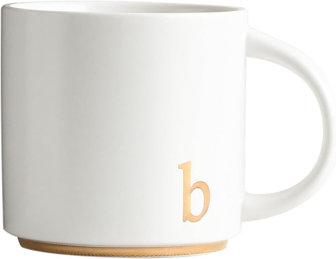 COLLECTIVE HOME - Monogram Ceramic Mugs, 15 oz Golden Initial Coffee Cups, Elegant Alphabet Tea Mugs, Elegant Personalized Mug with Gift Box, Luxurious Cups for Office and Home (b)-Ruum Studio Home