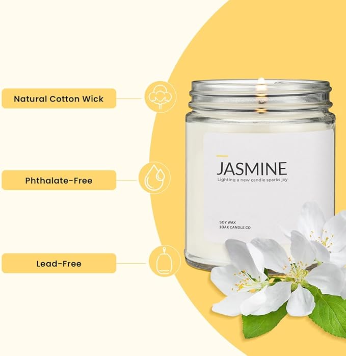 1OAK Jasmine Candle - Soy Wax Scented Candles (Jasmine) - Soy Candles for Home Scented - Long Burning Premium - Hand-Poured (7oz.)-Ruum Studio Home