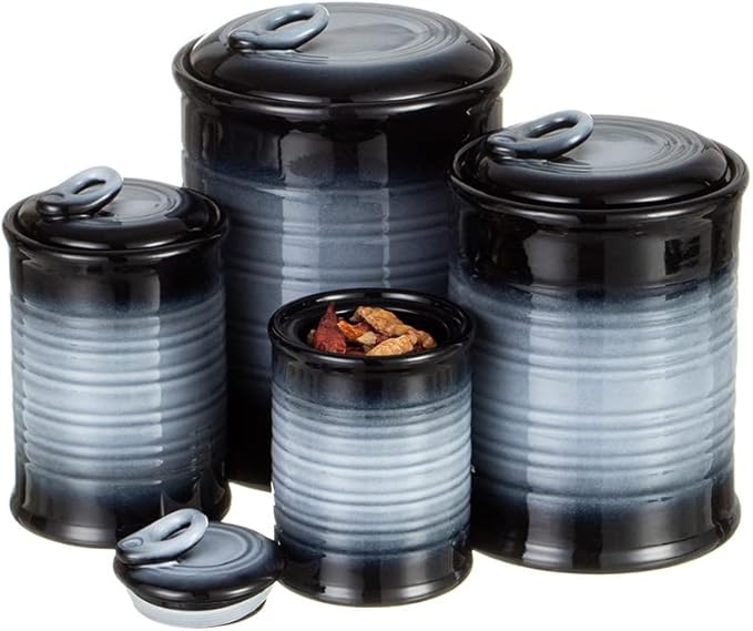 Nihow Ceramic Food Storage Jar Sets: Container with Air Tight Ceramic Lid for Flour/Sugar/Rice/Coffee/Cookies/Candy - Seal Damp-proof Canister for The Kitchen - Set of 4 (Gray)-Ruum Studio Home