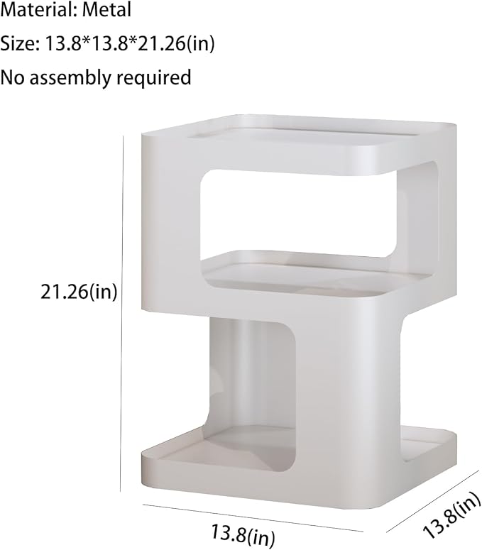 Modern Side Table,White end Table,Unique nightstand,Bedside Table,Metal 3-Tier Night Stand with Storage,Accent Side Table for Couch,Bedroom,Living Room.No Assembly Required.-Ruum Studio Home