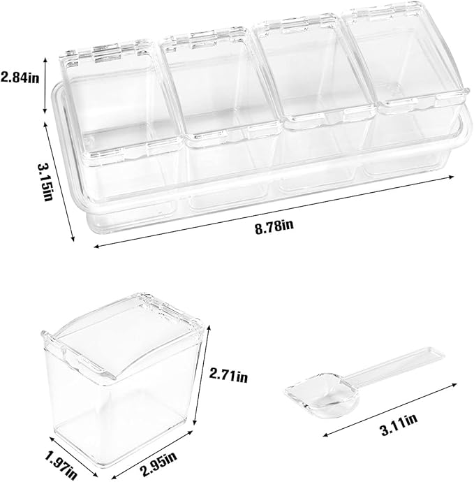 XIUDI Clear Seasoning Rack Spice Pots-4 Pieces Clear Seasoning Storage Container for Spice Salt Sugar Cruet.Acrylic Seasoning Box, Cruet with Cover and Spoon-Ruum Studio Home