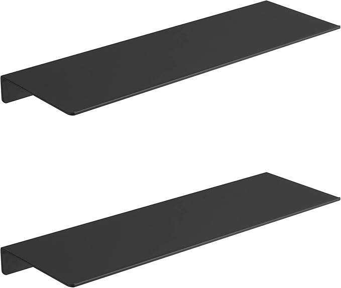 JOOM Black Floating Shelves for Wall Storage, Metal Wall Shelves for Living Room, Bathroom, Kitchen, 16” Display Shelves for Collectibles(2 PCS)-Ruum Studio Home