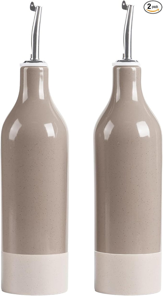 famiware Milkyway 16oz Ceramic Olive Oil Dispenser Bottle, Olive Oil and Vinegar Dispenser Bottle Set of 2 with Stainless Steel Pourers, Suitable for Storage Vinegar, Liquids, Cinnamon Brown-Ruum Studio Home