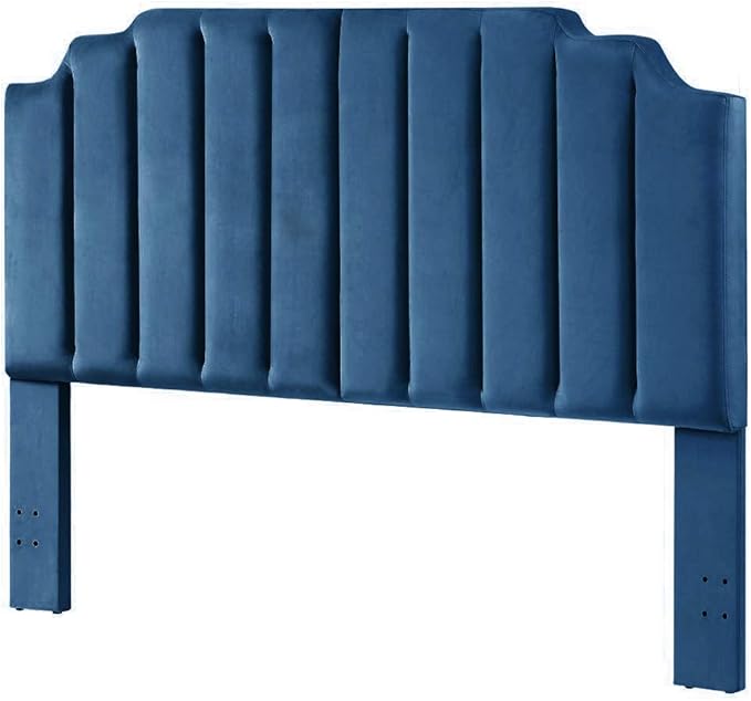 24KF Navy Blue Velvet Tufted King Upholstered Headboard, Modern Vertical Channel Design California King Headboard with Stepped Silhouette Top Edge, Navy Blue-Ruum Studio Home