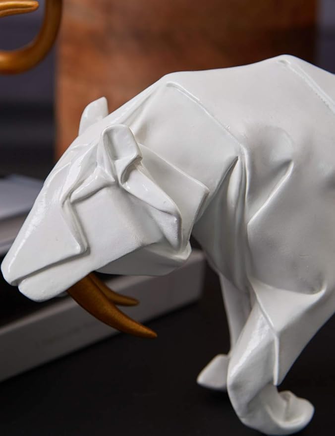 HAUCOZE Dinosaur Statue Arts Animal Figurine Modern Decor Leopard Sculpture Polyresin White 9.8inch-Ruum Studio Home