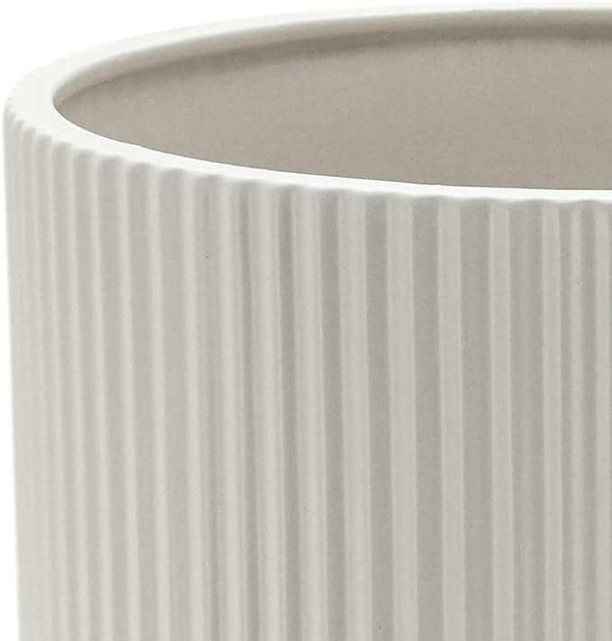 Amazon Basics Fluted Ceramic Round Planter, 10 in, White-Ruum Studio Home