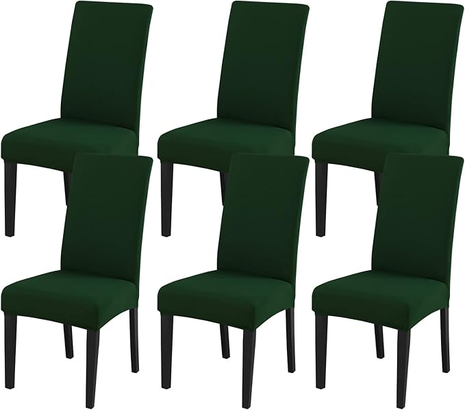 JQinHome Chair Covers for Dining Chairs, High Stretch Removable Washable Chair Protector Cover Set of 6, Chair Slipcovers for Dining Room, Kitchen,Home Party,Wedding Ceremony(Hunter Green, 6PC)-Ruum Studio Home