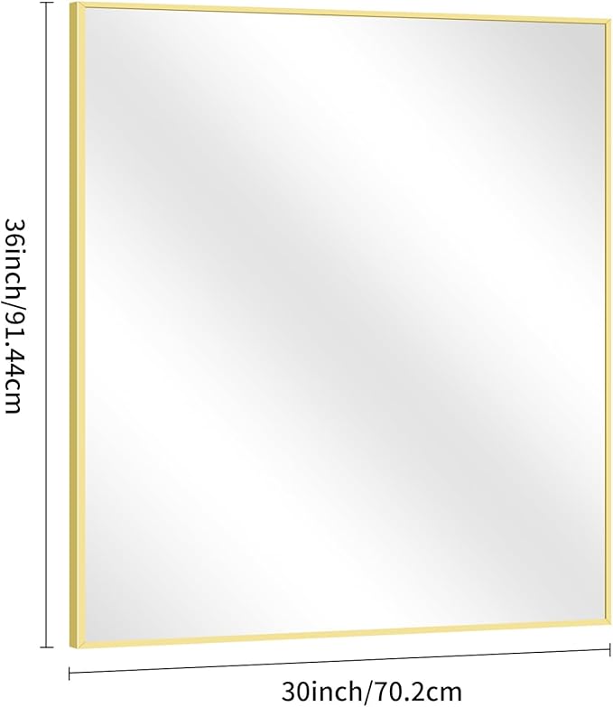 Gold Bathroom Mirror for Wall, 30x36 Inch Rectangle with Metal Frame, Modern Vanity for Bathroom Living Room, Entryway Hangs Horizontal or Vertical-Ruum Studio Home