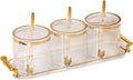 Acrylic Condiment Spice Jars and Box with Lids, Spoons, Tray - 3 Pack, Clear Plastic Canisters, Seasoning Box Set for Salt, Paprika, Sugar - Kitchen Storage-Ruum Studio Home