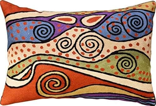 Lumbar Rust Klimt Contemporary Throw Pillows | Modern Pillow Cases | Abstract Pillows | Modern Accent Pillow | Rust Mid Century Chair Cushions | Handmade Cushion | Wool Size 14x20-Ruum Studio Home